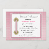 Roze Gingham, kant, bridal Shower Invitation Kaart (Voorkant / Achterkant)