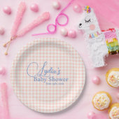 Roze Gingham Karo Peel en Stick Behang Papieren Bordje (Feest)