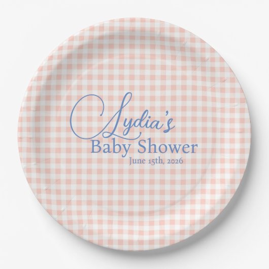 Roze Gingham Karo Peel en Stick Behang Papieren Bordje (Voorkant)
