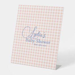 Roze Gingham Karo Peel en Stick Behang Reclamebord Met Voetstuk
