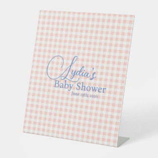 Roze Gingham Karo Peel en Stick Behang Reclamebord Met Voetstuk