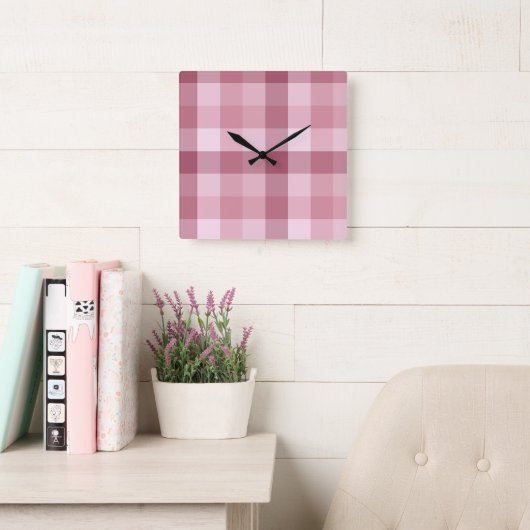 Roze Gingham Karo Streepjes Design Vierkante Klok (Leeskamer)