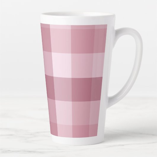Roze Gingham Karo Streepjes Ontwerp Latte Mok (Rechts)