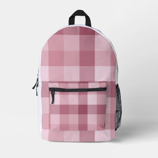 Roze Gingham Karo Tartan Design Bedrukte Rugzak (Voorkant)