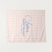 Roze Gingham Karoontjes Peele en Sticker Behang Wandkleed (Voorkant (horizontaal))
