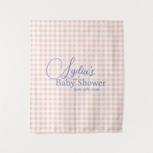 Roze Gingham Karoontjes Peele en Sticker Behang Wandkleed (Voorkant)