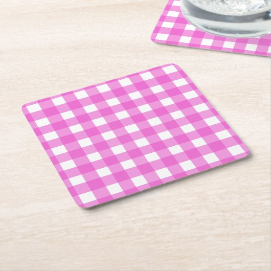 Roze gingham kartonnen onderzetters (Schuin)