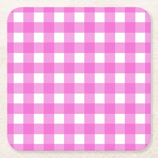 Roze gingham kartonnen onderzetters (Voorkant)
