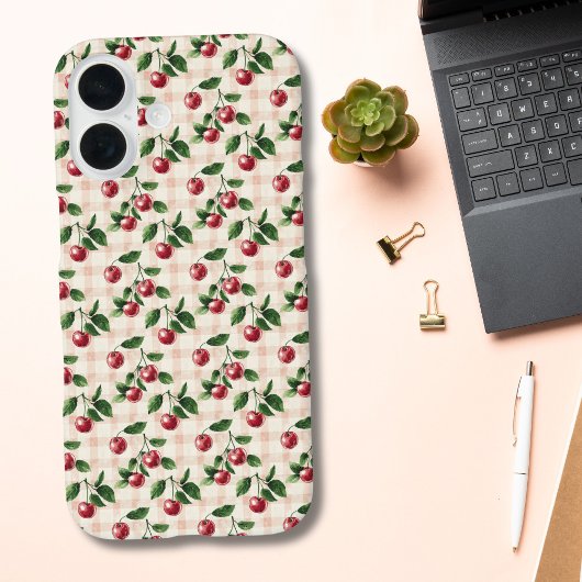 Roze Gingham Kersen Coquette Esthetisch Cadeau Voo Case-Mate iPhone Case