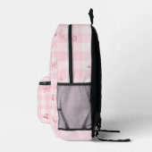 Roze Gingham Kersenboog Script Naam Design Bedrukte Rugzak (Rechts)