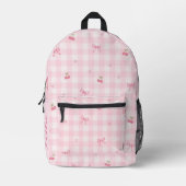 Roze Gingham Kersenboog Script Naam Design Bedrukte Rugzak (Voorkant)