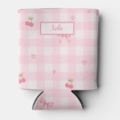 Roze Gingham Kersenboog Script Naam Design Blikjeskoeler (Voorkant)