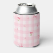 Roze Gingham Kersenboog Script Naam Design Blikjeskoeler (Blikje Achterkant)
