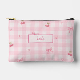 Roze Gingham Kersenboog Script Naam Design Etui