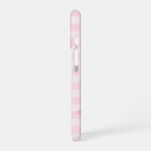 Roze Gingham Kersenboog Script Naam Design iPhone 16 Hoesje (Linkerkant)