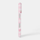 Roze Gingham Kersenboog Script Naam Design iPhone 16 Hoesje (Rechterkant)