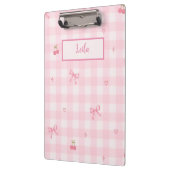 Roze Gingham Kersenboog Script Naam Design Klembord (Links)