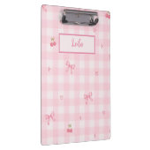 Roze Gingham Kersenboog Script Naam Design Klembord (Rechts)