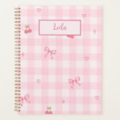 Roze Gingham Kersenboog Script Naam Design Planner (Voorkant)