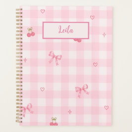 Roze Gingham Kersenboog Script Naam Design Planner