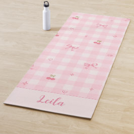Roze Gingham Kersenboog Script Naam Design Yogamat