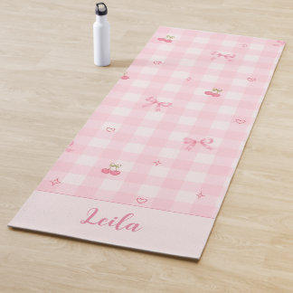 Roze Gingham Kersenboog Script Naam Design Yogamat
