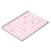 Roze Gingham Kersenboog Script Naam Ontwerp Notitieboek (Linkerzijde)