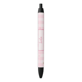 Roze Gingham Kersenboog Script Naam Ontwerp Zwarte Inkt Pen