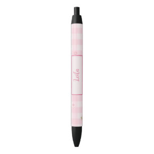 Roze Gingham Kersenboog Script Naam Ontwerp Zwarte Inkt Pen