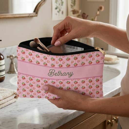 Roze Gingham Kersenpatroon Etui