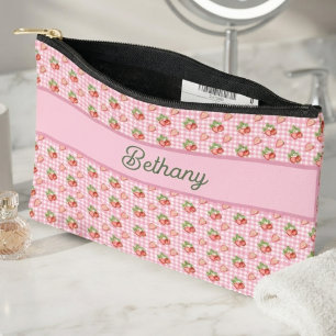 Roze Gingham Kersenpatroon Etui