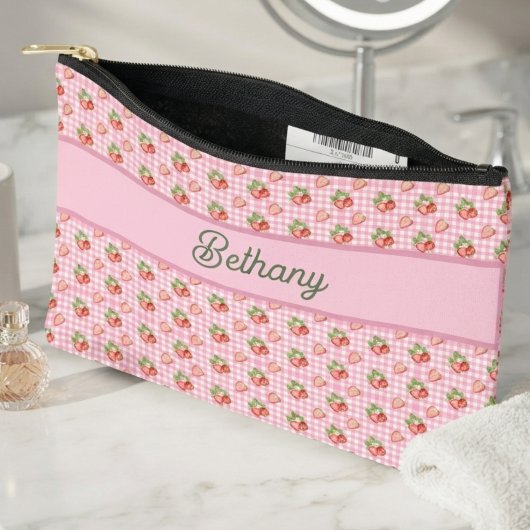 Roze Gingham Kersenpatroon Etui