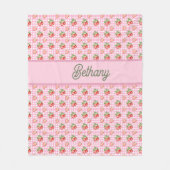 Roze Gingham Kersenpatroon Fleece Deken (Voorkant)