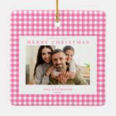 Roze Gingham Kerst 2 Foto Keramisch Ornament (Achterkant)