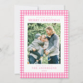 Roze Gingham Kerst Foto Feestdagenkaart (Voorkant)