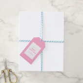 Roze Gingham Kerstmis Cadeaulabel (Met Touw)