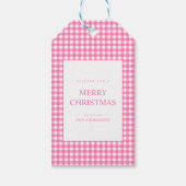 Roze Gingham Kerstmis Cadeaulabel (Voorkant)