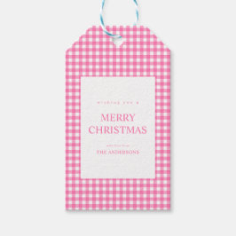 Roze Gingham Kerstmis Cadeaulabel