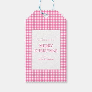 Roze Gingham Kerstmis Cadeaulabel