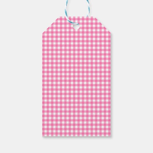 Roze Gingham Kerstmis Cadeaulabel (Achterkant)