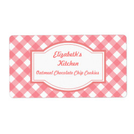 Roze Gingham Keukenlabels Etiket
