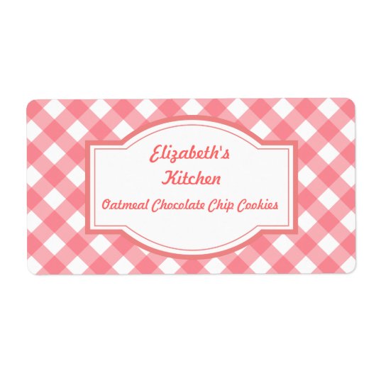 Roze Gingham Keukenlabels Etiket (Voorkant)