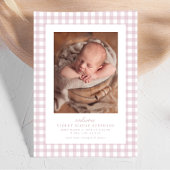 Roze gingham klassiek eenvoudig schattig twee foto aankondiging