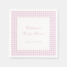 Roze Gingham Klassieke Baby Shower Servet