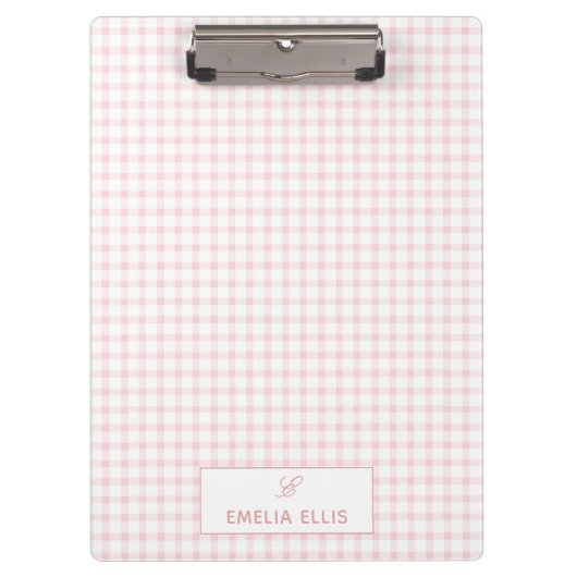 Roze Gingham Klassieke Monogram Klembord (Voorkant)