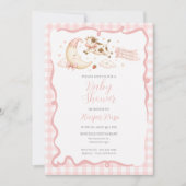 Roze Gingham Koe Maan Baby Shower Uitnodiging (Voorkant)