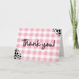 Roze Gingham Koeienprint Bedanktkaart voor Verjaar Bedankkaart