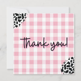 Roze Gingham Koeienprint Bedanktkaart voor Verjaar Bedankkaart