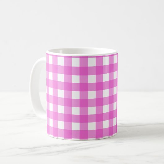 Roze gingham koffiemok (Voorkant links)