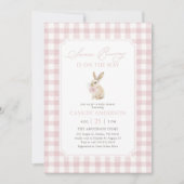 Roze Gingham Konijn Baby Shower Kaart (Voorkant)